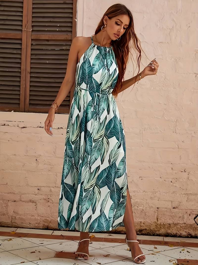 Jocelyn® | Halterneck Beach Dress With Leaf Pattern - Image 2
