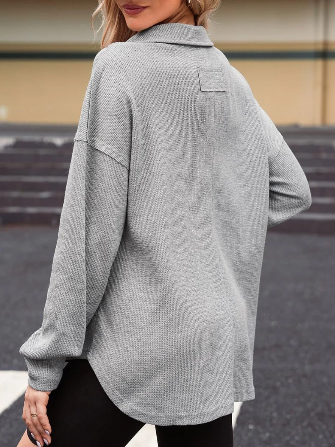 Johanna | Long sleeve waffle knit johnny collar sweatshirt - Image 8