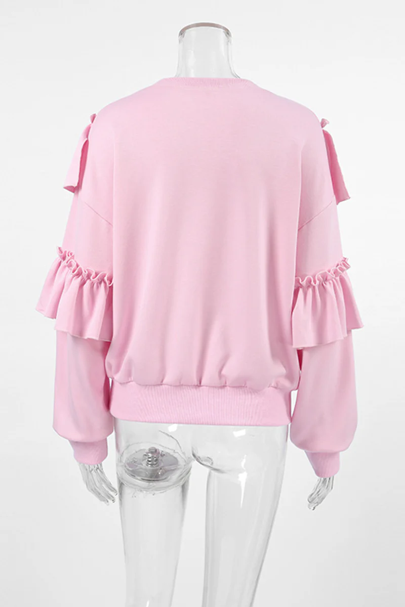 Jolanda | Casual solid color hoodies with ruffles and O-neck - Image 7