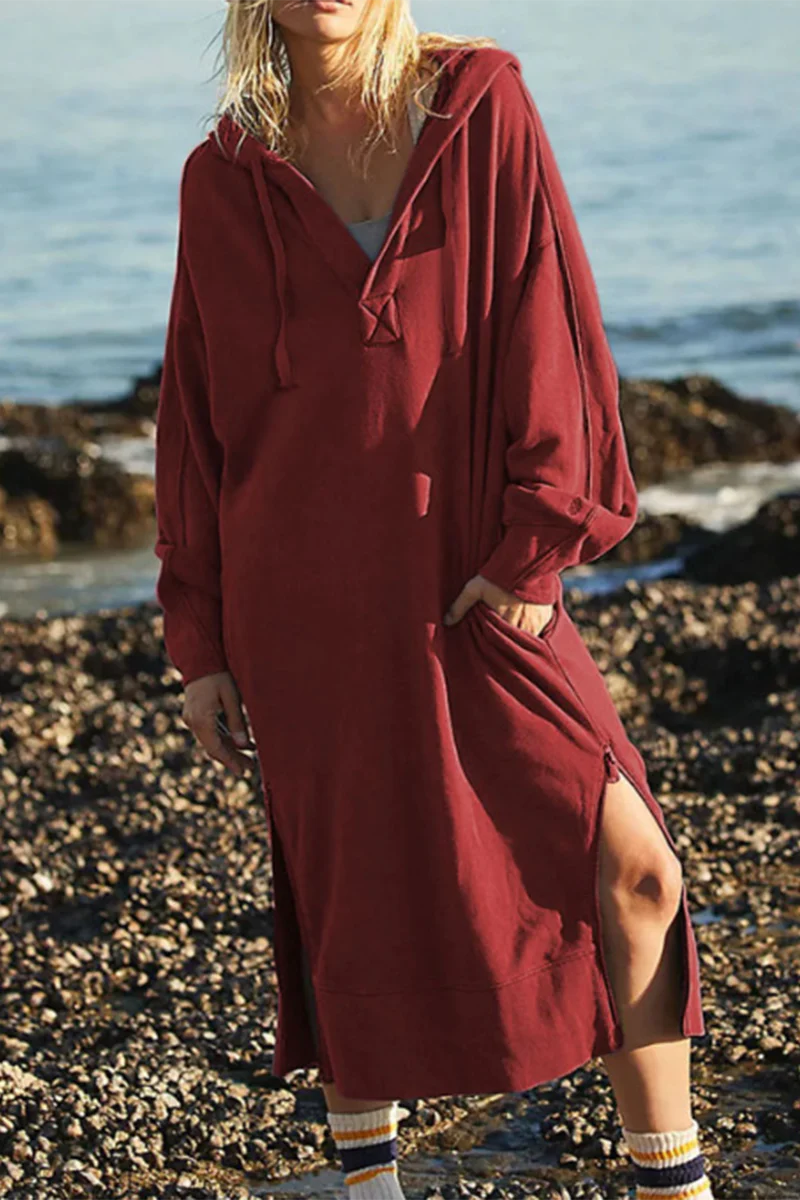 Josefina | Casual daily long sleeve dresses with pocket slit and hood