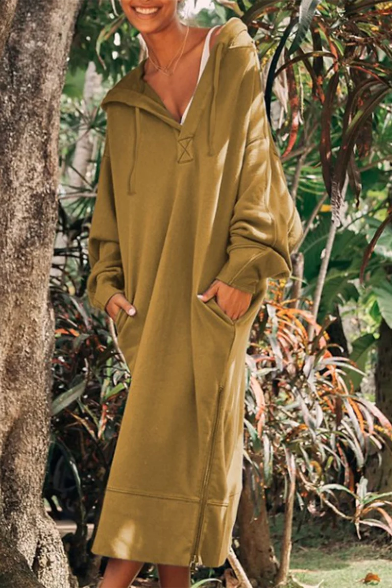 Josefina | Casual daily long sleeve dresses with pocket slit and hood - Image 6