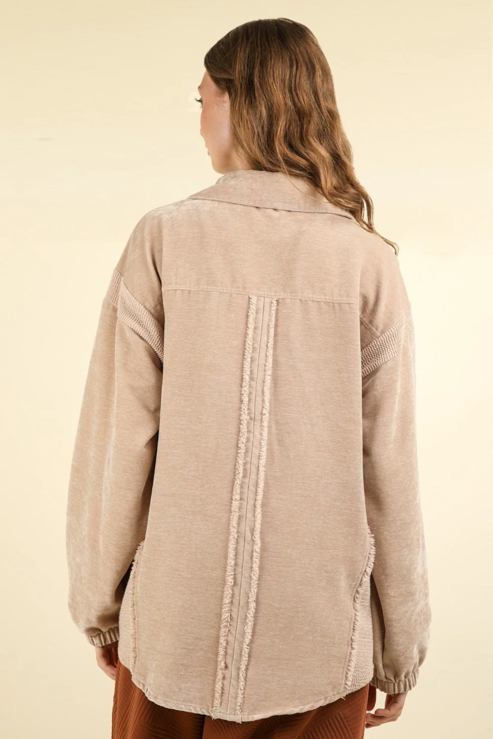 Josefina | Mixed media button-down jacket with raw hem - Image 2