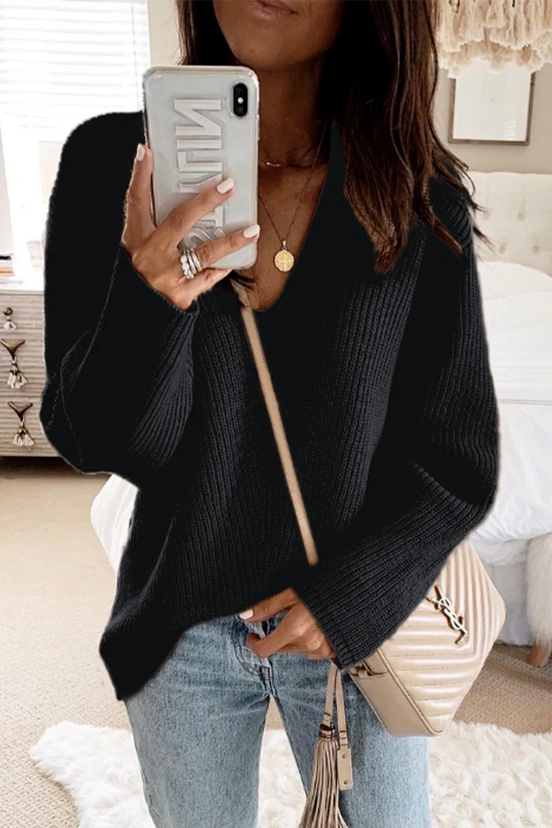 Josephine | Casual solid color V-neck sweaters - Image 2
