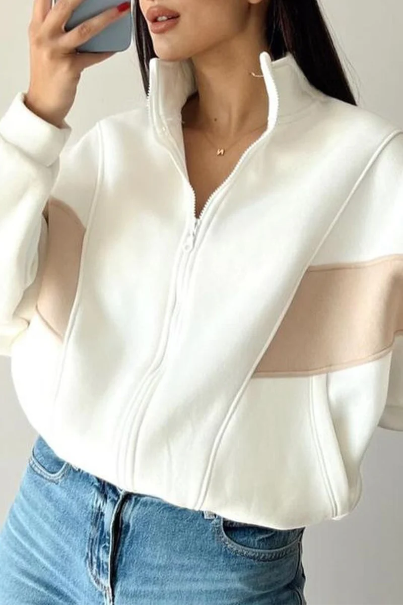 Juana | Casual street outerwear with color block patchwork zipper and contrast stand-up collar - Image 4