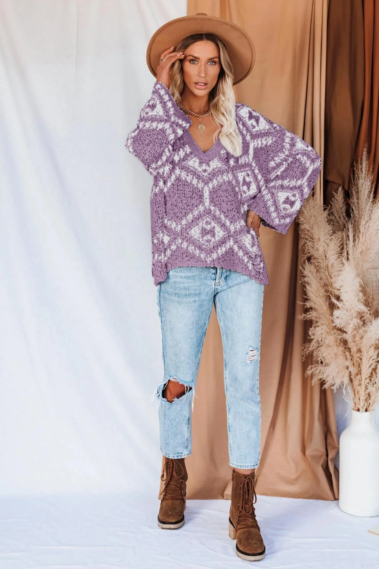 Juana | Intarsia knit V-neck top - Image 5