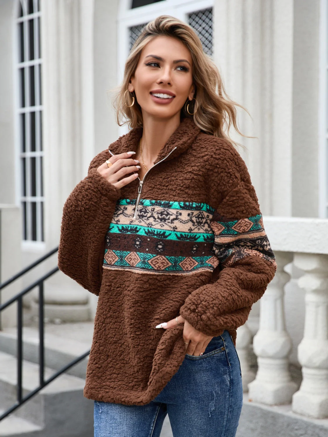 Judith | Long sleeve fuzzy half zip top - Image 4