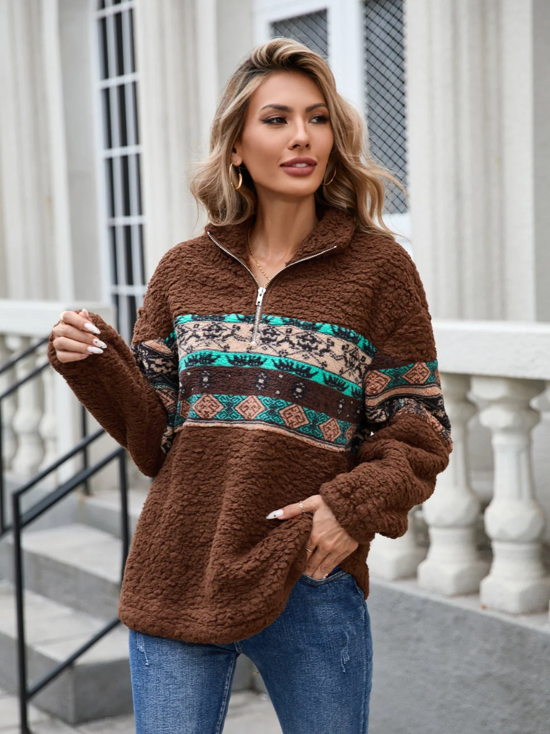Judith | Long sleeve fuzzy half zip top - Image 5