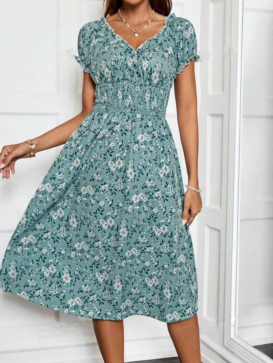 Julia® | Women'S Floral Midi Dress With Elastic Waist And Ruffle Details - Image 6
