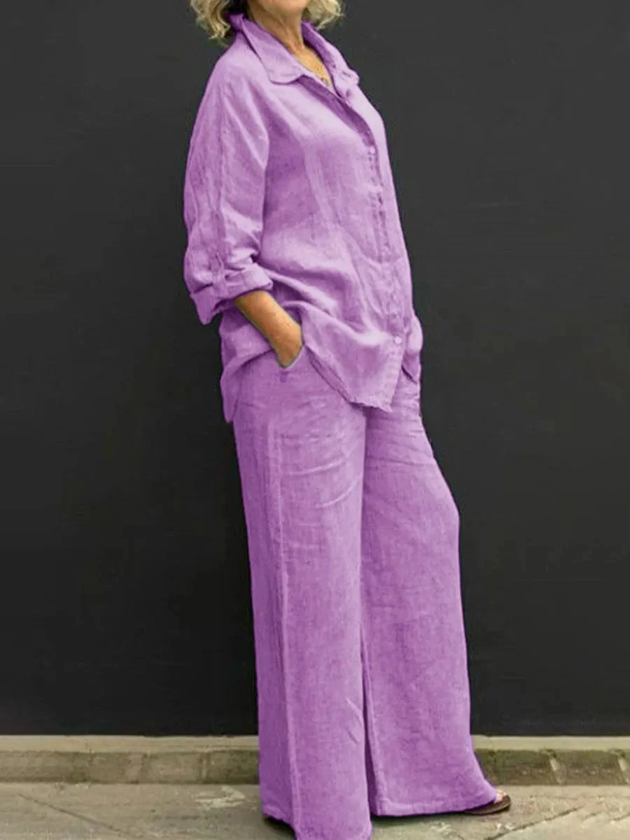 Juliana® | Long Sleeve Button Blouse And Loose Straight Trousers For Women - Image 3