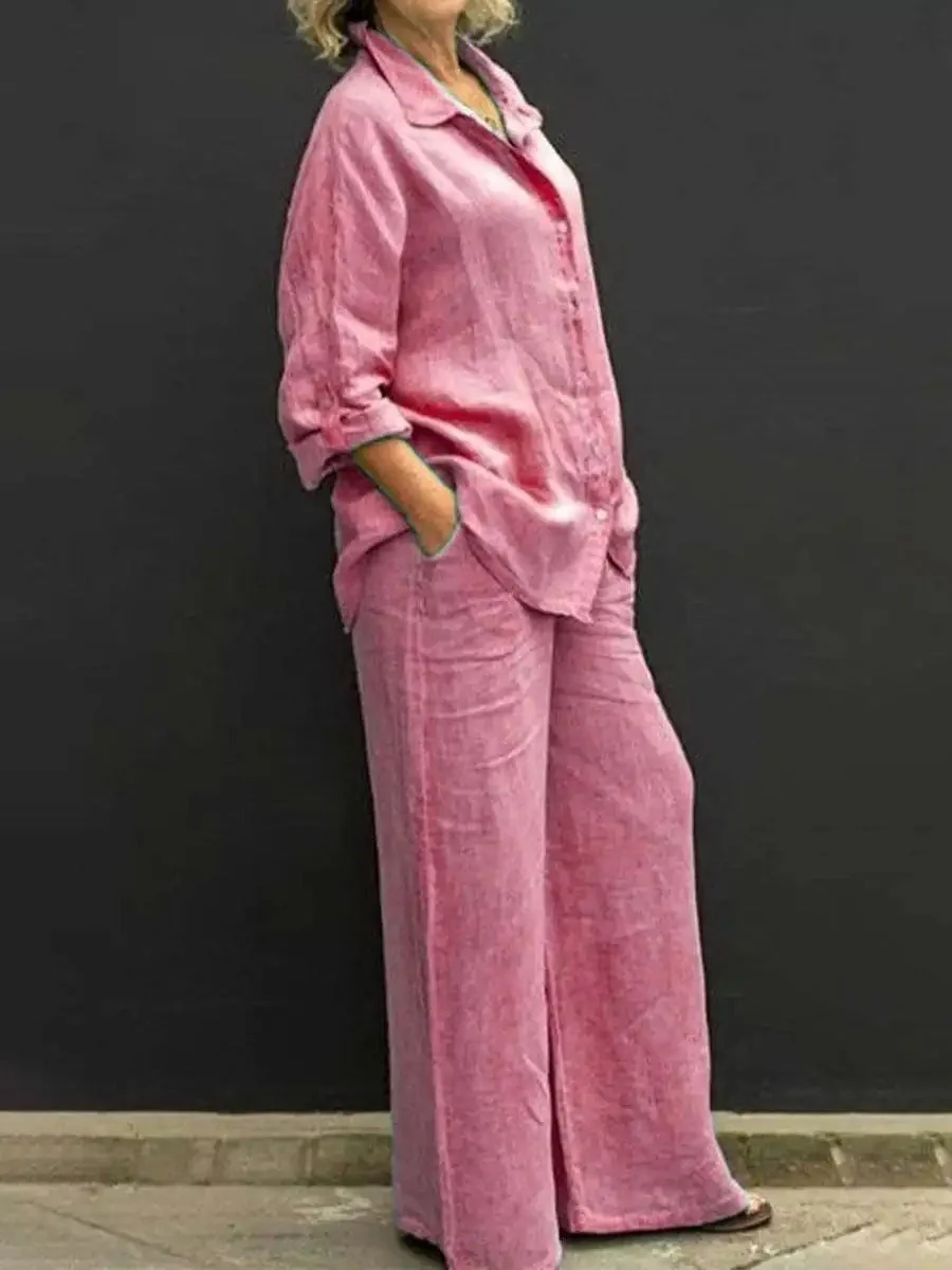 Juliana® | Long Sleeve Button Blouse And Loose Straight Trousers For Women - Image 4