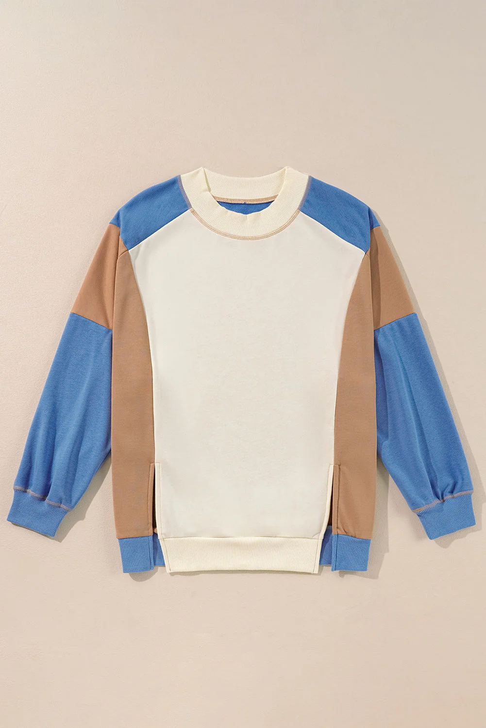 Juliana | Long sleeve sweatshirt with slit color block and crew neck - Image 3