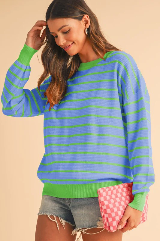 Julieta | Striped, loose sweater with a crew neck and dropped shoulders - Image 9