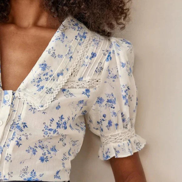 Justina® | Blouse With Floral Pattern And Lace Hem - Image 2