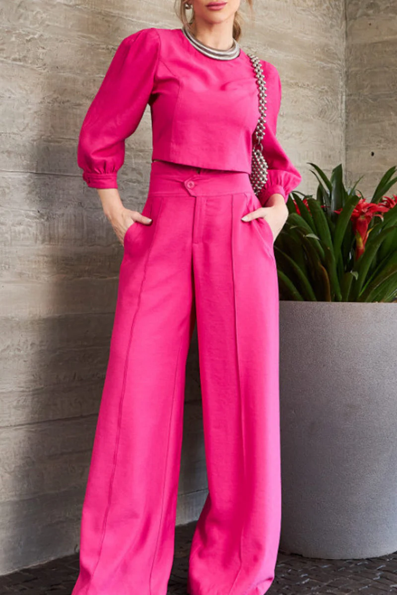 Karen | Elegant, plain two-piece suit with an O-neck and long sleeves - Image 2