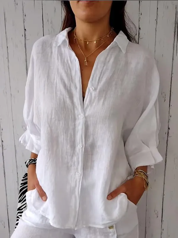 Karen® | Stylish Solid Color Blouse With Buttons - Image 2