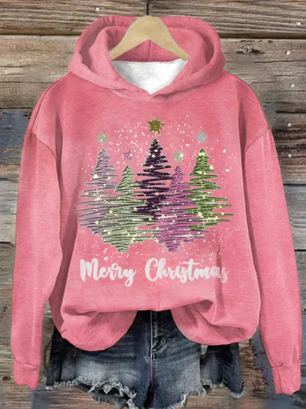 Karen | Women's Christmas hoodie with hood and cheerful Christmas tree print - Image 3