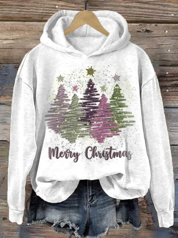 Karen | Women's Christmas hoodie with hood and cheerful Christmas tree print - Image 4