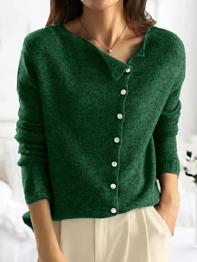Karin | Asymmetrical, simple cardigan with button closure - Image 2