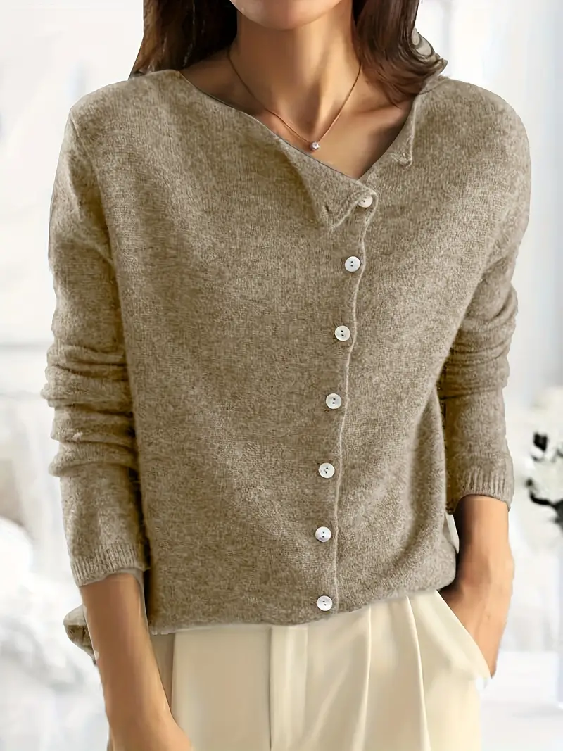 Karin | Asymmetrical, simple cardigan with button closure - Image 3