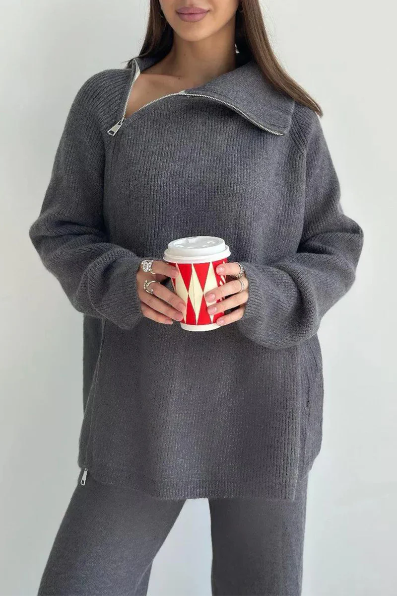 Karla | Casual daily long sleeve two piece suit with zip collar - Image 7