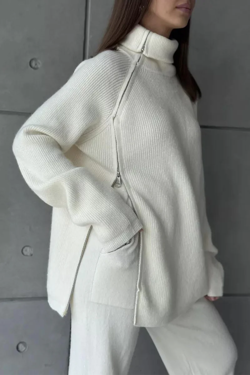 Karla | Casual daily long sleeve two piece suit with zip collar - Image 9