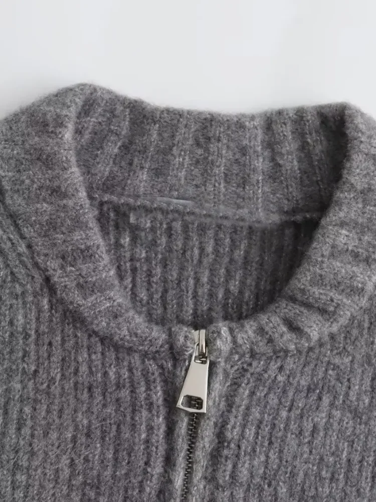 Karla | Gray O-neck knitted women's sweater, fashion jacket - Image 5