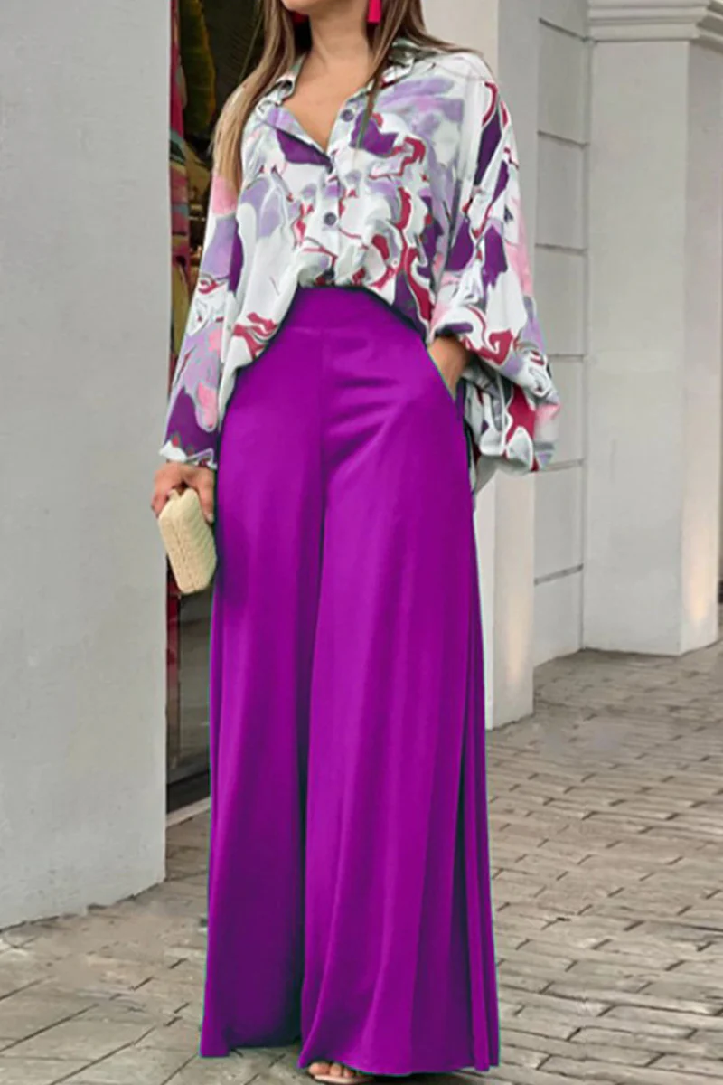 Karol | Fashion print patchwork turn-down collar long sleeve two-piece suit - Image 2