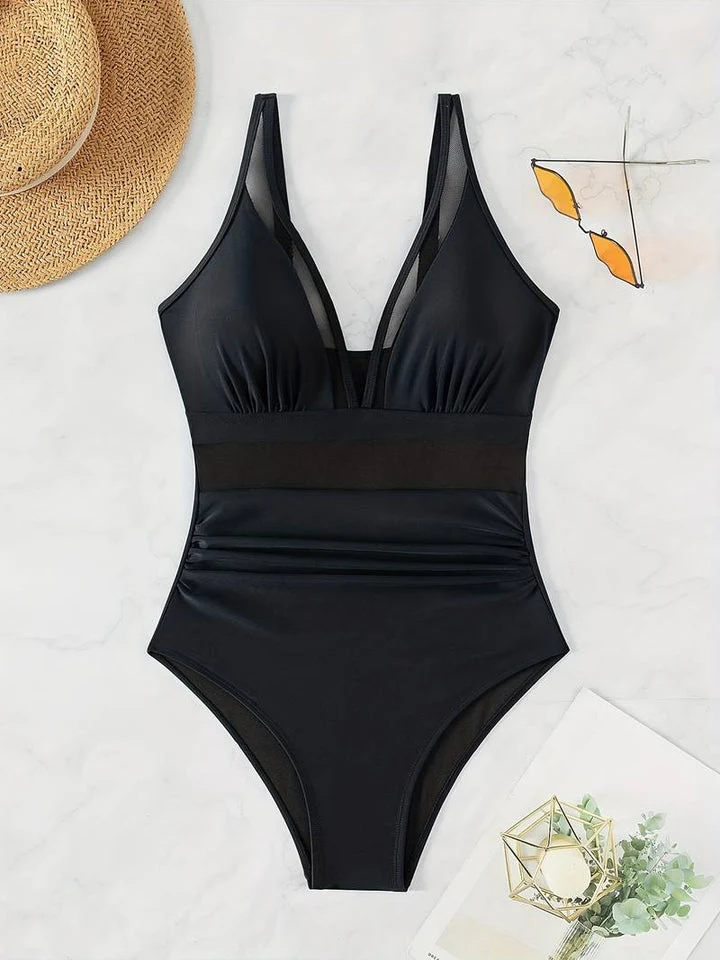 Kathleen® | One-Piece Swimsuit In Black Mesh With Contrast - Image 4