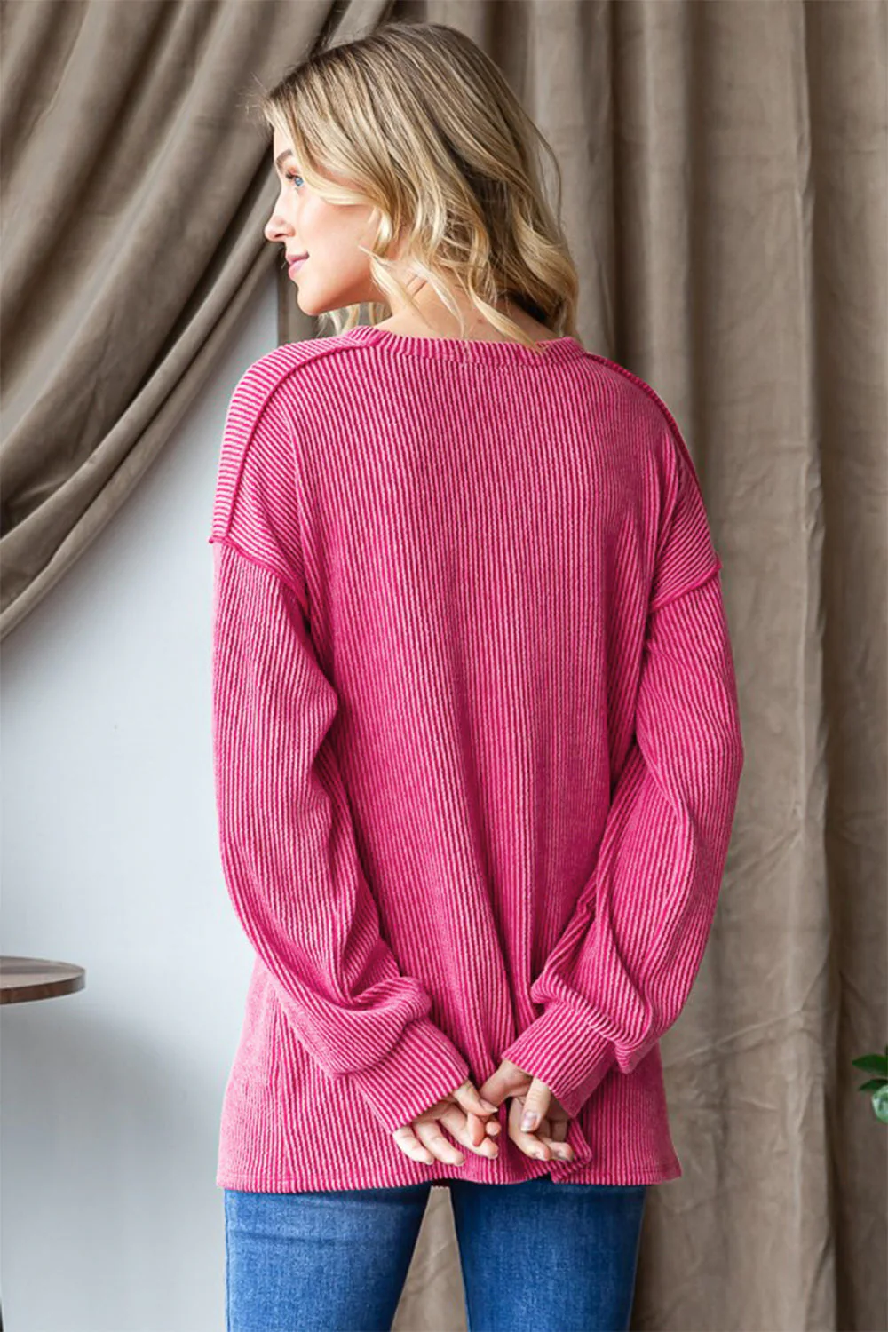 Katinka | Long sleeve Heimish t-shirt with ribbed exposed seams - Image 2