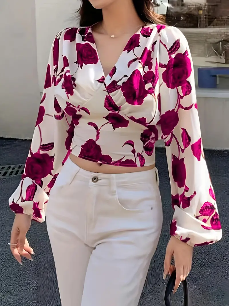 Keti® | Blouse With V-Neck And Bow On The Back With Pink Print - Image 4