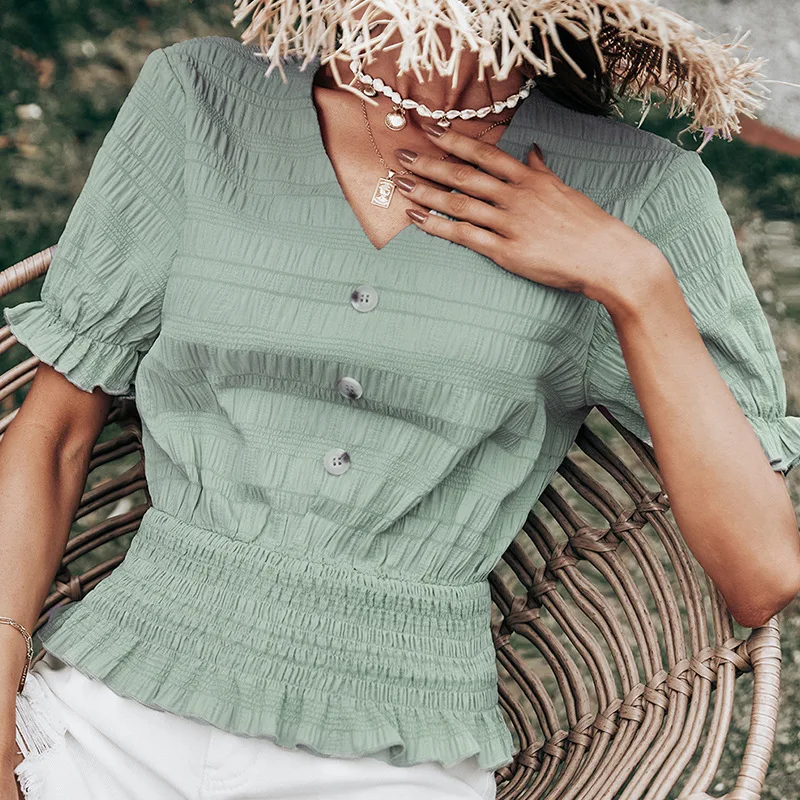 Keyla® | Blouse With Button Closure And Peplum - Image 3