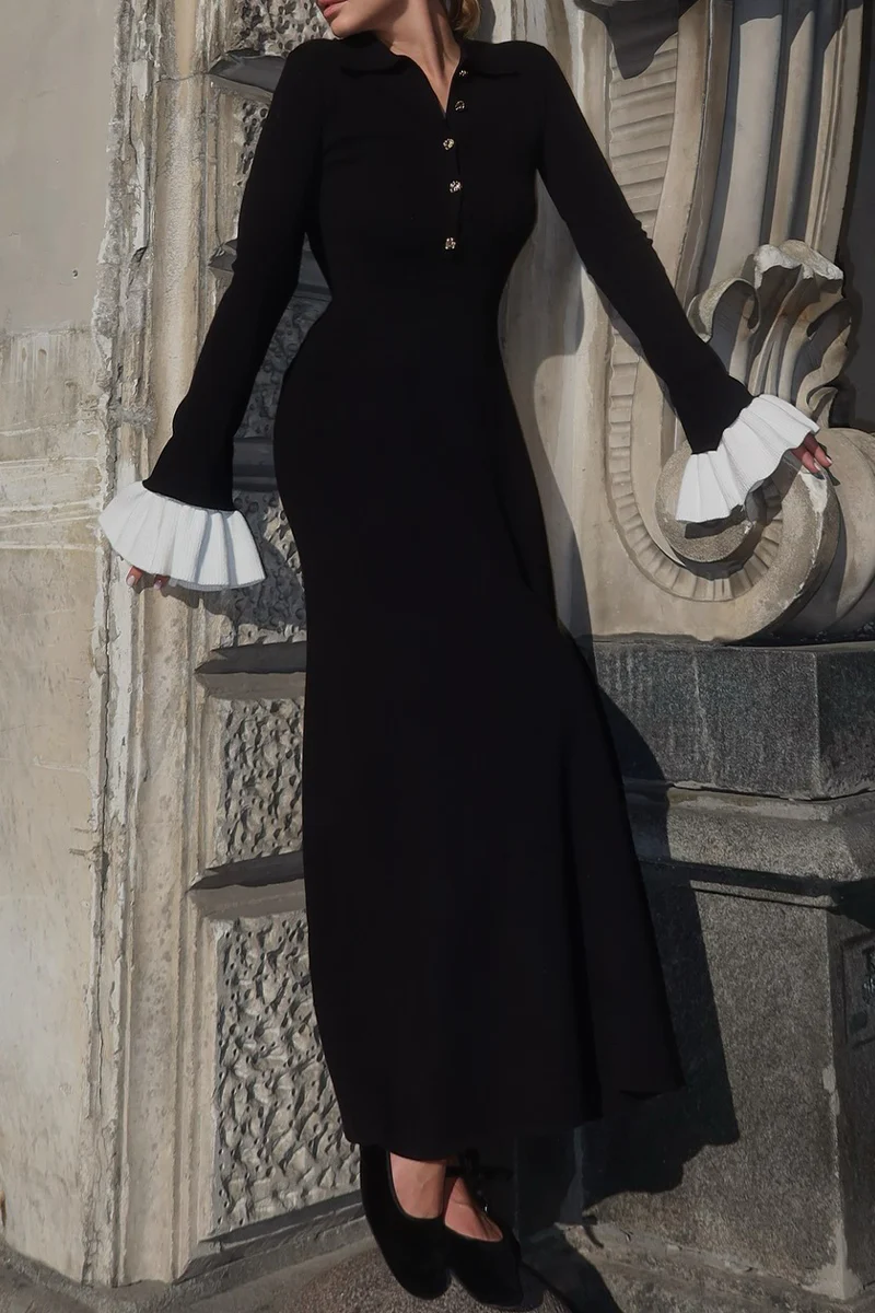 Klara | Elegant Ruffle Braid Contrast O-neck Waist Skirt Dresses - Image 3