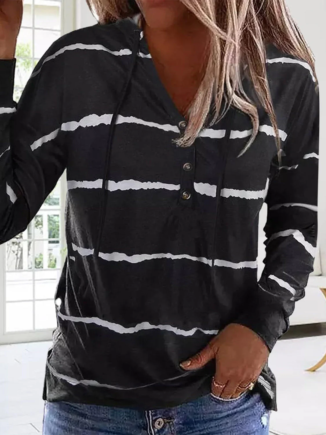 Klara | Striped drawstring hoodie with long sleeves - Image 4
