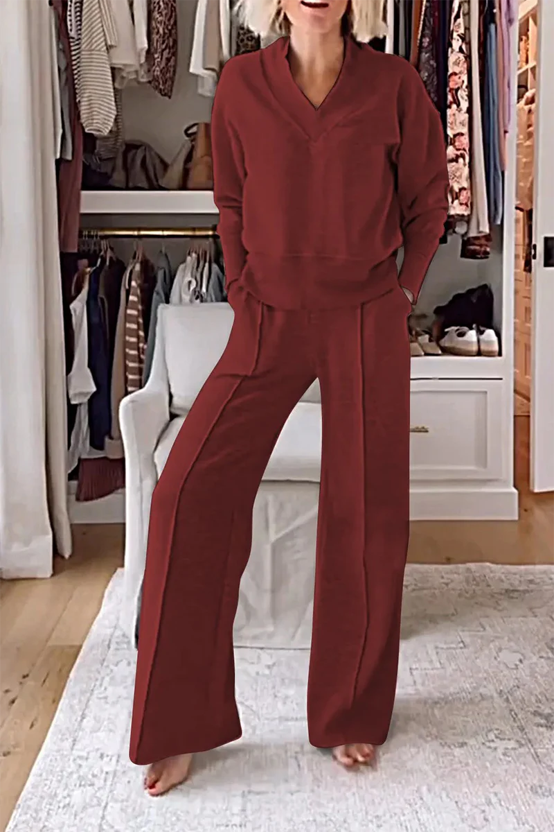 Kristel | Casual two-piece suit with pocket patchwork and V-neck and long sleeves - Image 5
