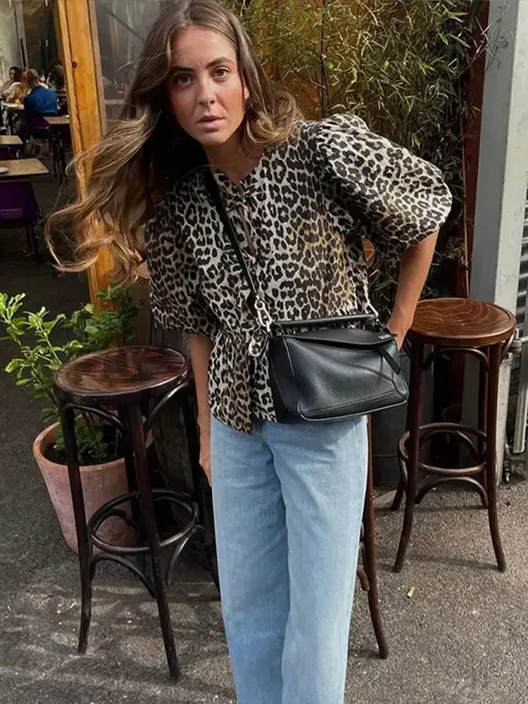 Kristi® | Blouse With Lantern Sleeves And Lacing, Millennium Print