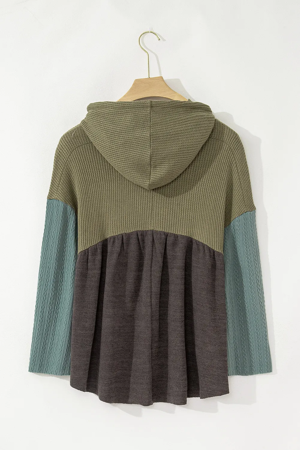 Kristin | Waffle knit high-low color block long sleeve hooded top - Image 3