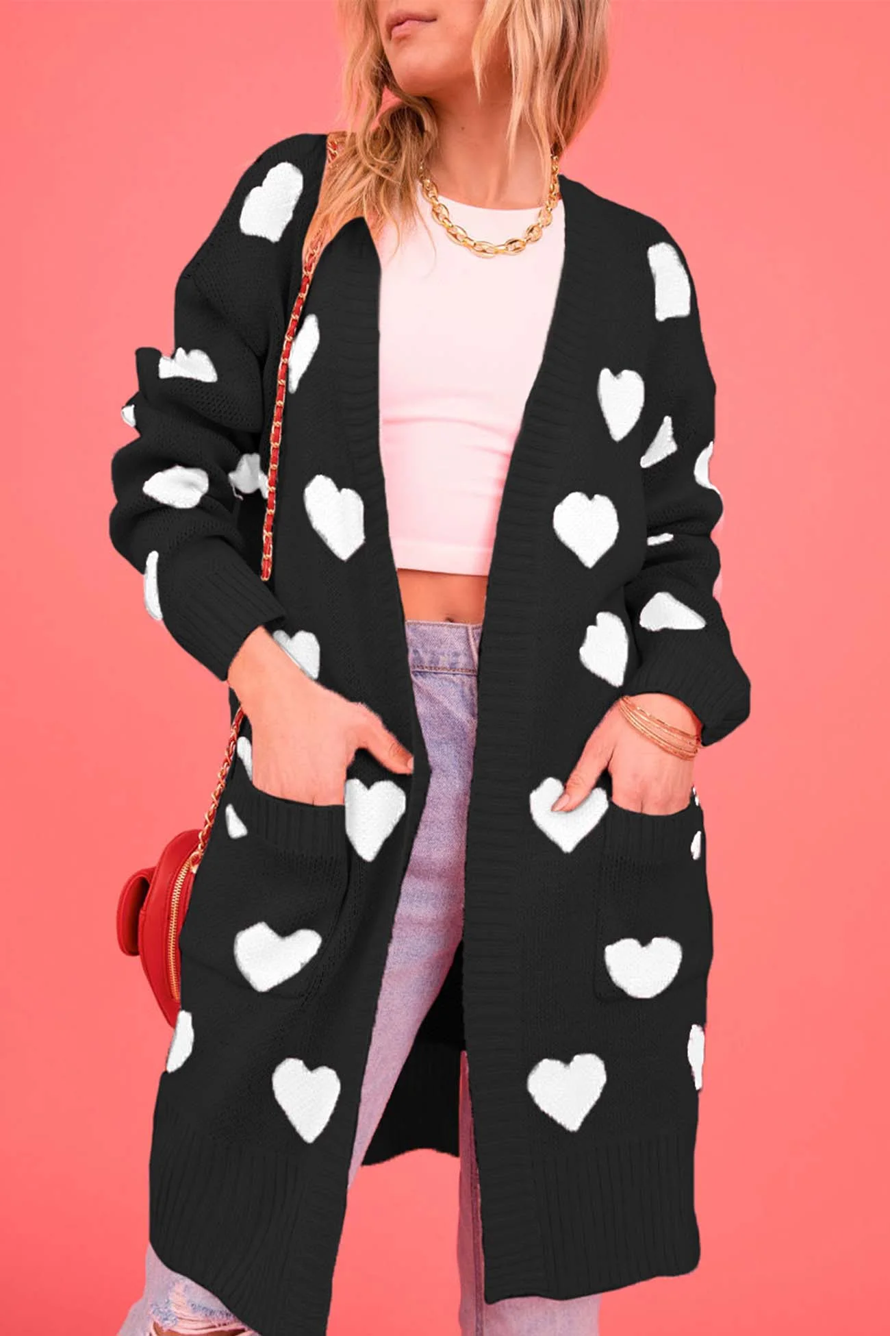 Kristina | Long cardigan with a sweetheart neckline and open front pocket - Image 11