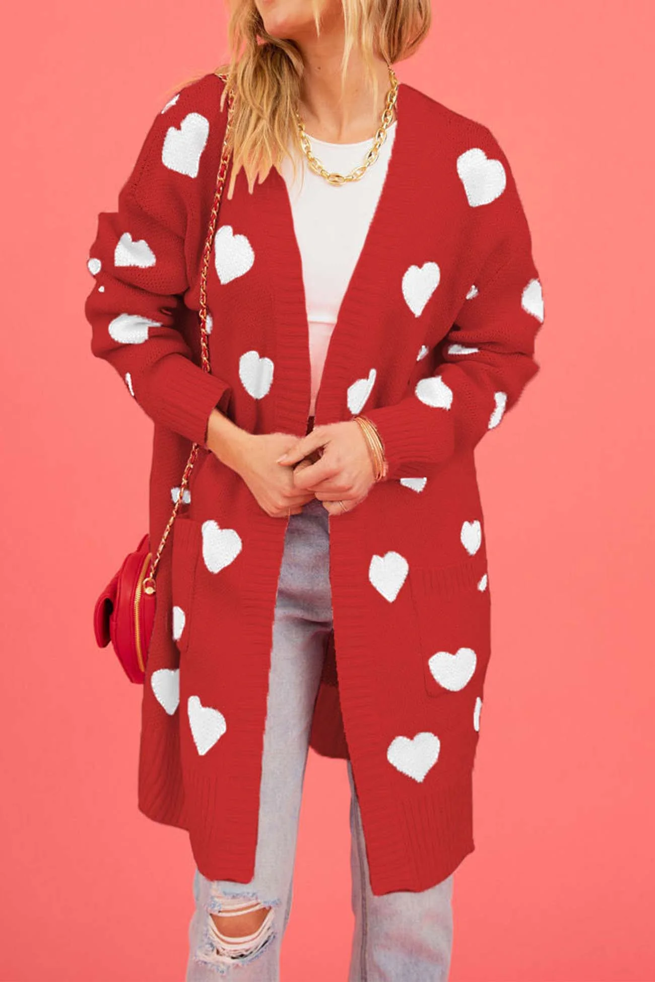 Kristina | Long cardigan with a sweetheart neckline and open front pocket - Image 13