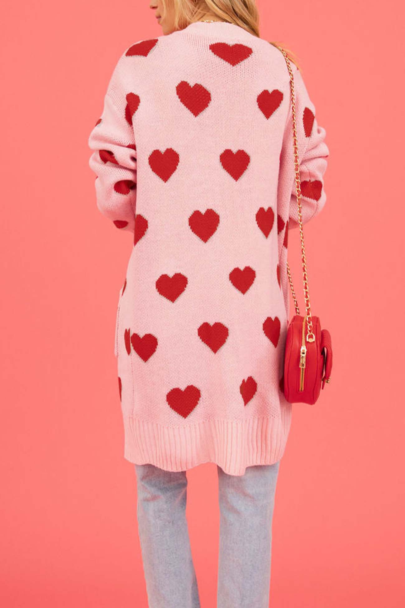 Kristina | Long cardigan with a sweetheart neckline and open front pocket - Image 2