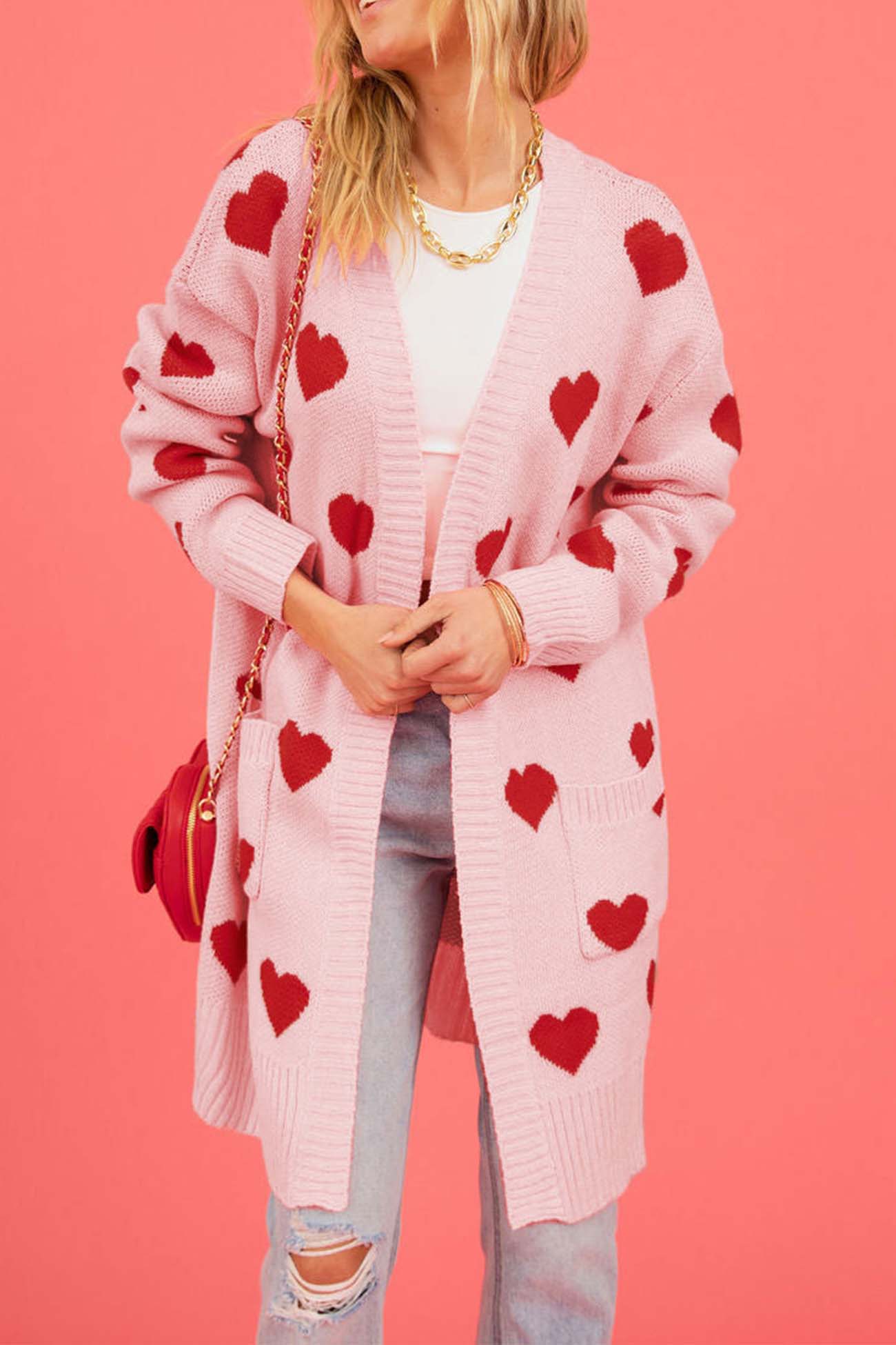 Kristina | Long cardigan with a sweetheart neckline and open front pocket - Image 5