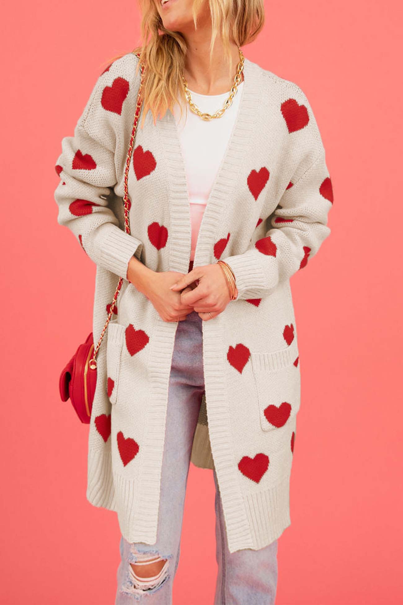 Kristina | Long cardigan with a sweetheart neckline and open front pocket - Image 8