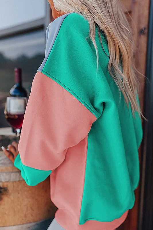 Krystel | Color block patchwork drop sweatshirt for women - Image 2