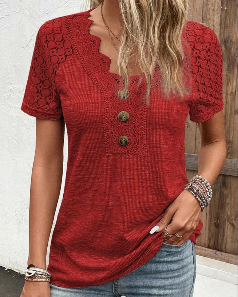 Krystel® | Stylish Lace T-Shirt With Short Sleeves - Image 13