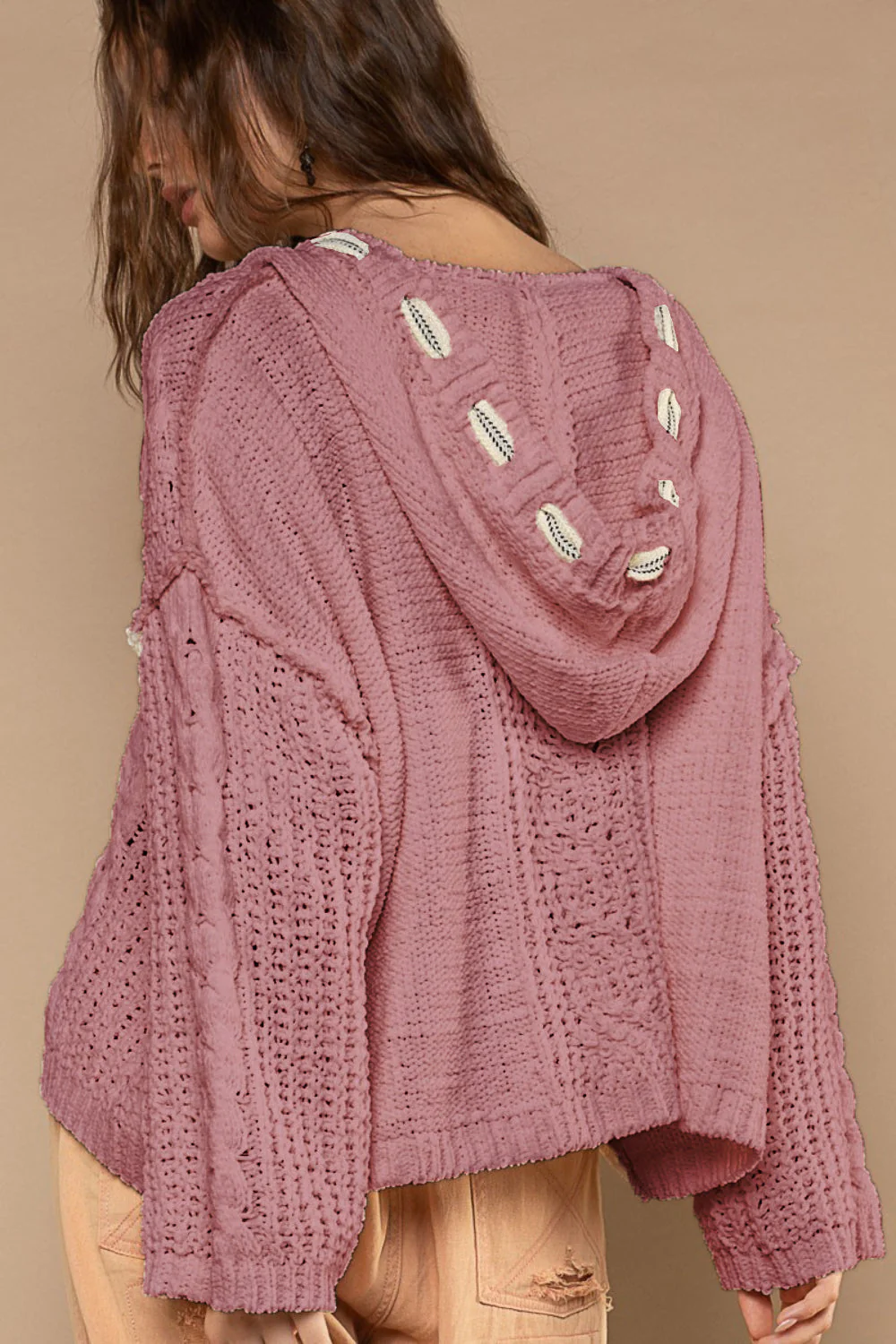 Larisa | Chenille cable knit sweater with hood - Image 2