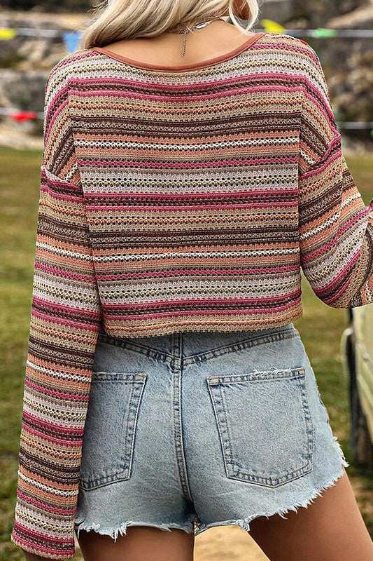 Larisa | Red ethnic striped loose fit long sleeve top - Image 6