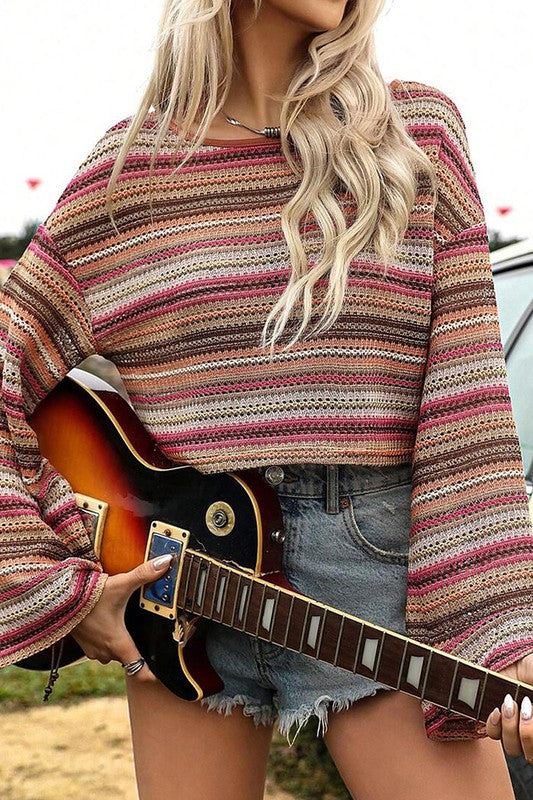 Larisa | Red ethnic striped loose fit long sleeve top - Image 8