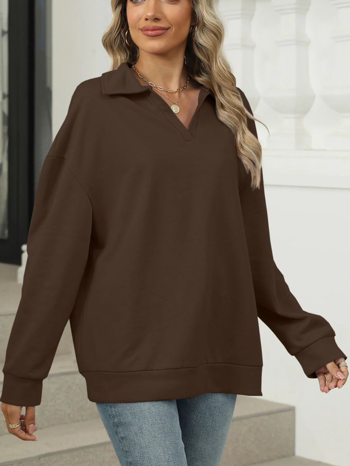 Larissa | Long sleeve sweatshirt with Johnny collar - Image 11