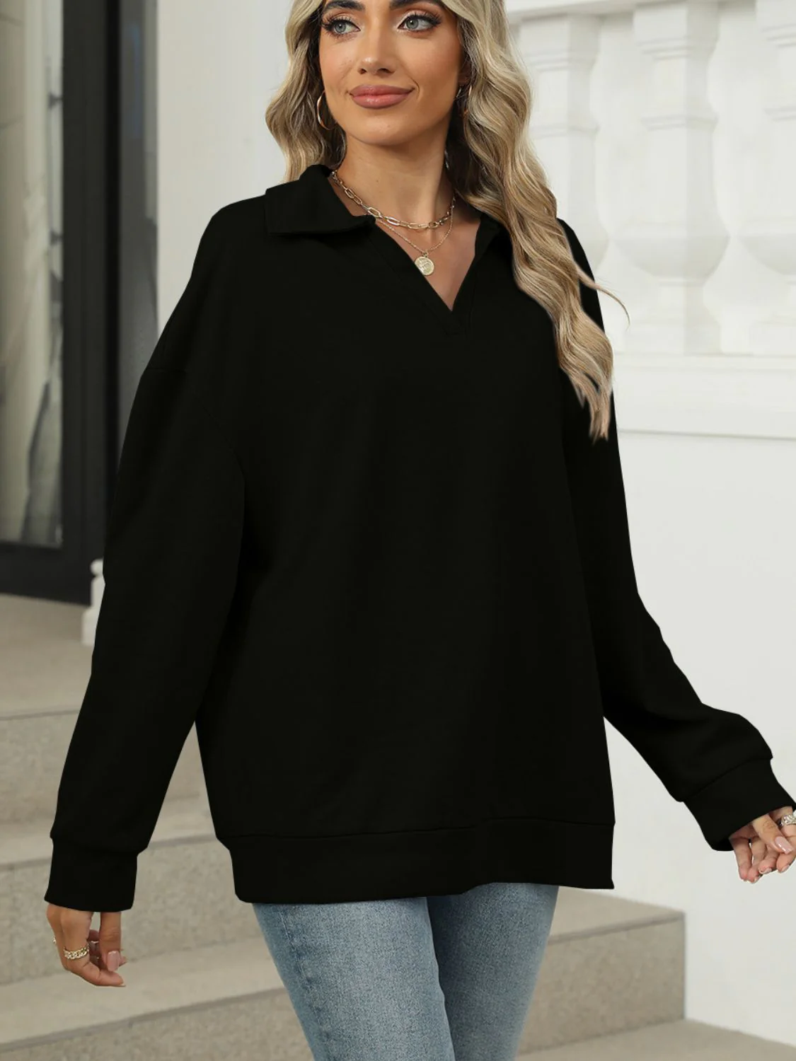 Larissa | Long sleeve sweatshirt with Johnny collar - Image 15