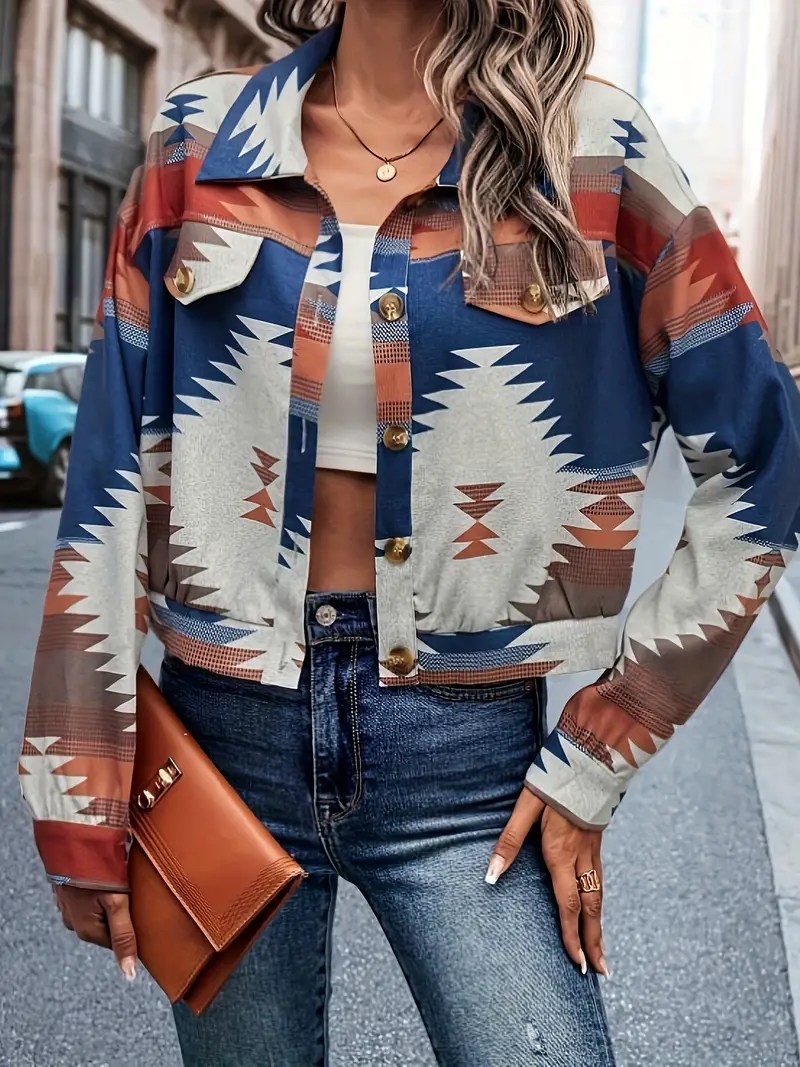 Laura | Elegant collared jacket with geographical print - Image 3