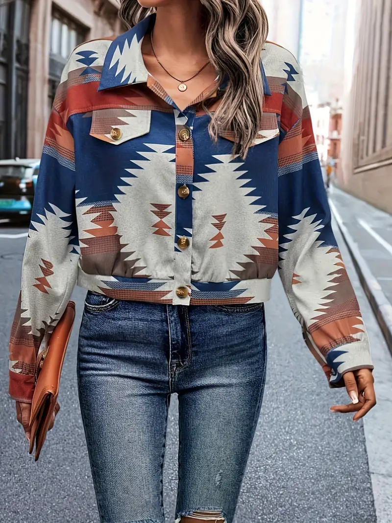 Laura | Elegant collared jacket with geographical print - Image 4